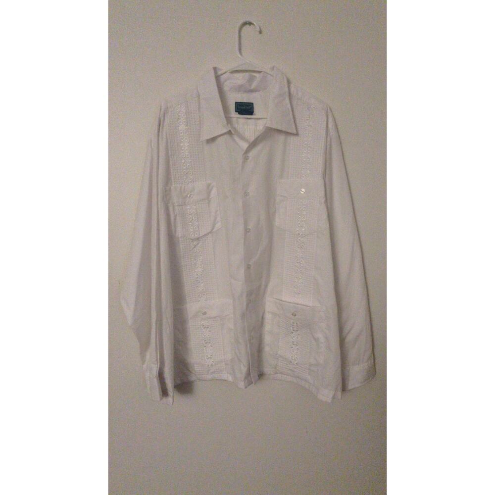 Tropicool Guayabera Men's Long Sleeve White Button Down Shirt 2XL, Tropical